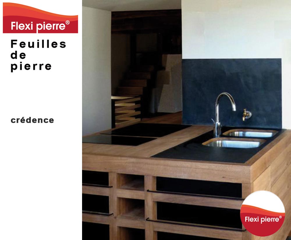 Feuille de pierre Flexi Pierre : crédence en cuisine moderne. #FeuilleDePierre #FlexiPierre #Cuisine