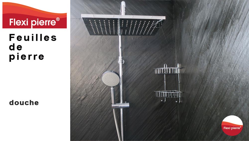 Feuille de pierre Flexi Pierre : douche en référence Noir Stellaire.. Feuille de pierre Flexi Pierre : douche en référence Noir Stellaire. #FeuilleDePierre #FlexiPierre #Douche