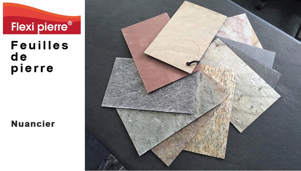 Feuille de pierre Flexi Pierre : nuancier des couleurs et textures de pierre naturelle. #FeuilleDePierre #FlexiPierre 