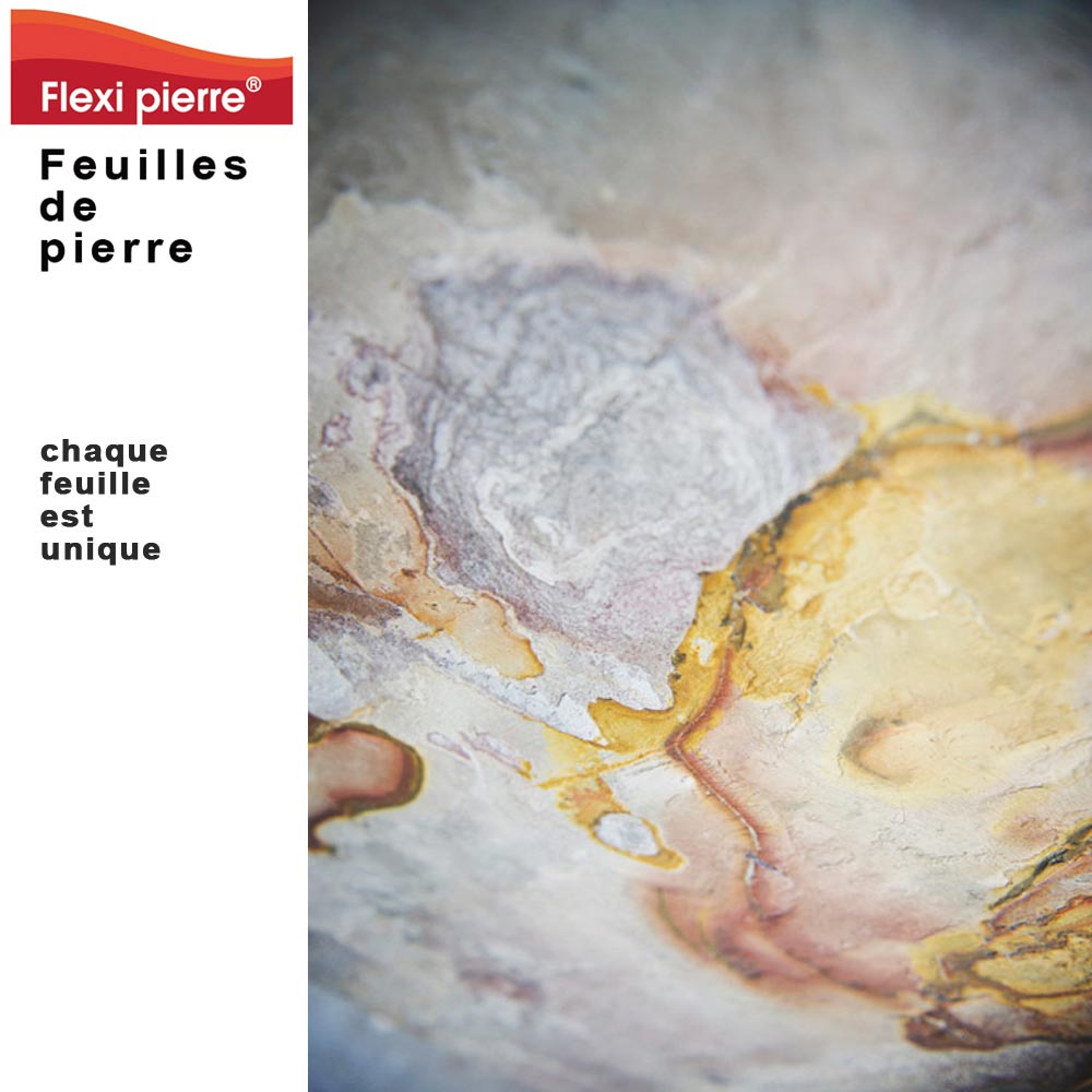 Feuille de pierre Flexi Pierre : chaque feuille de pierre est unique, veinages et couleurs identiques au bloc de pierre massif originel. #FeuilleDePierre #FlexiPierre 