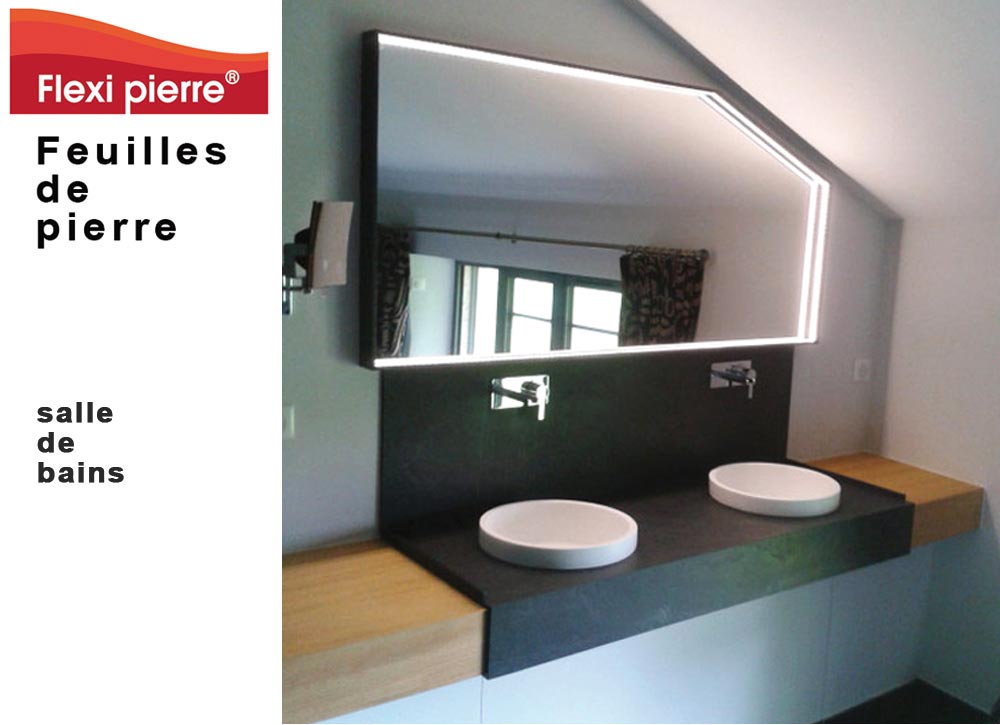 Feuille de pierre Flexi Pierre : en salle de bains. Feuille de pierre Flexi Pierre : en salle de bains. #FeuilleDePierre #FlexiPierre